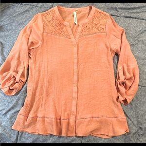 NY Collection Lace Trim Blouse, Sz Large, NWOT